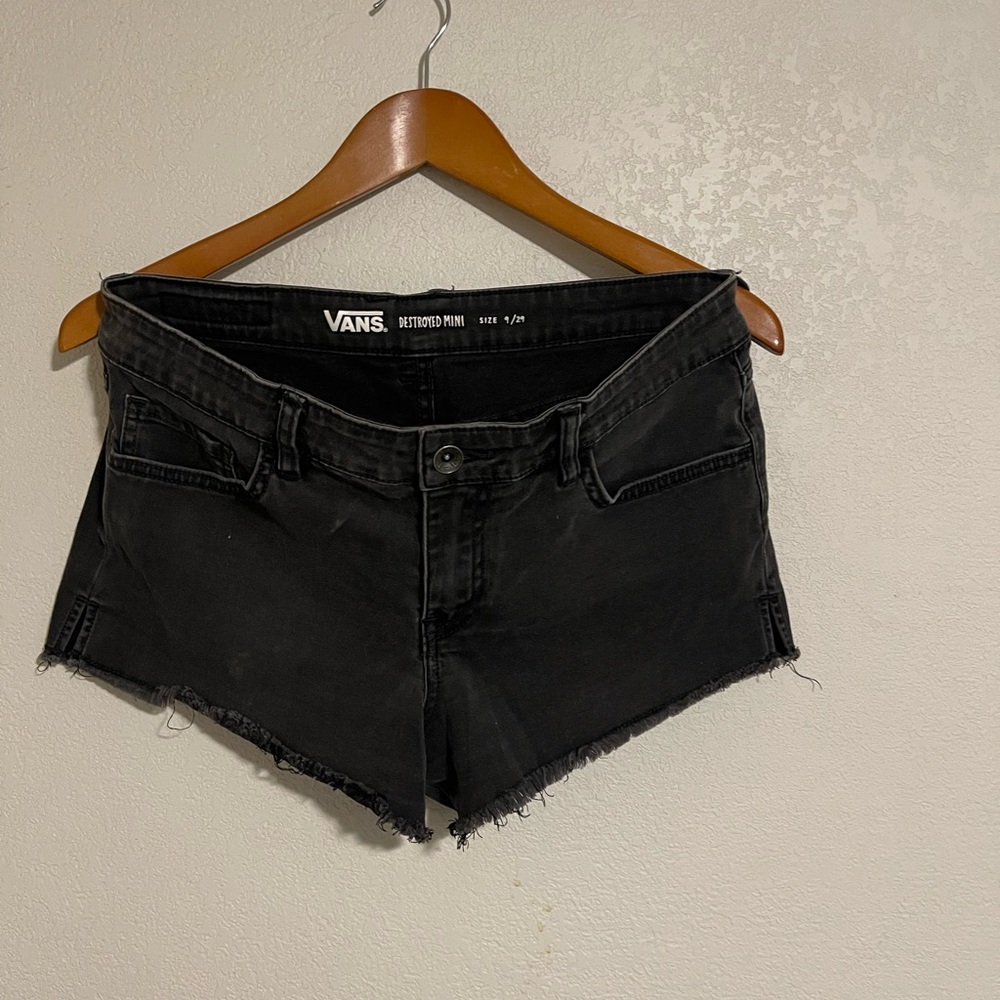 Vans Black Frayed Hem Mini Denim Shorts
